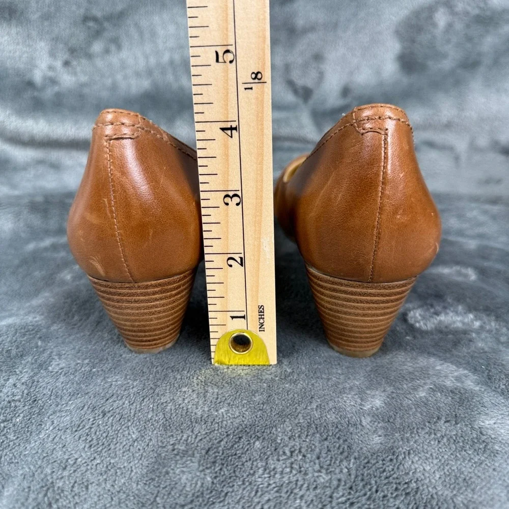 Ecco Women's Brown Leather Wedge Heel Dress Shoes‎ Rounded Button Size 38 NWOB